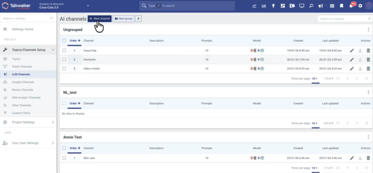 Screenshot of Talkwalker's AI visibility tracking tool