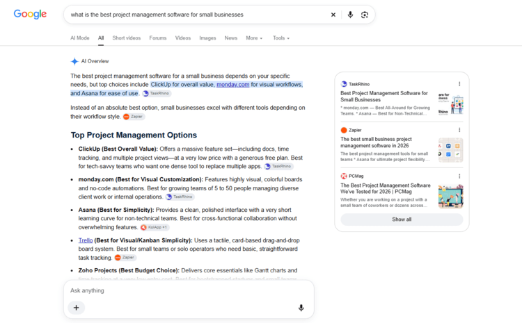 Google AI Overview example